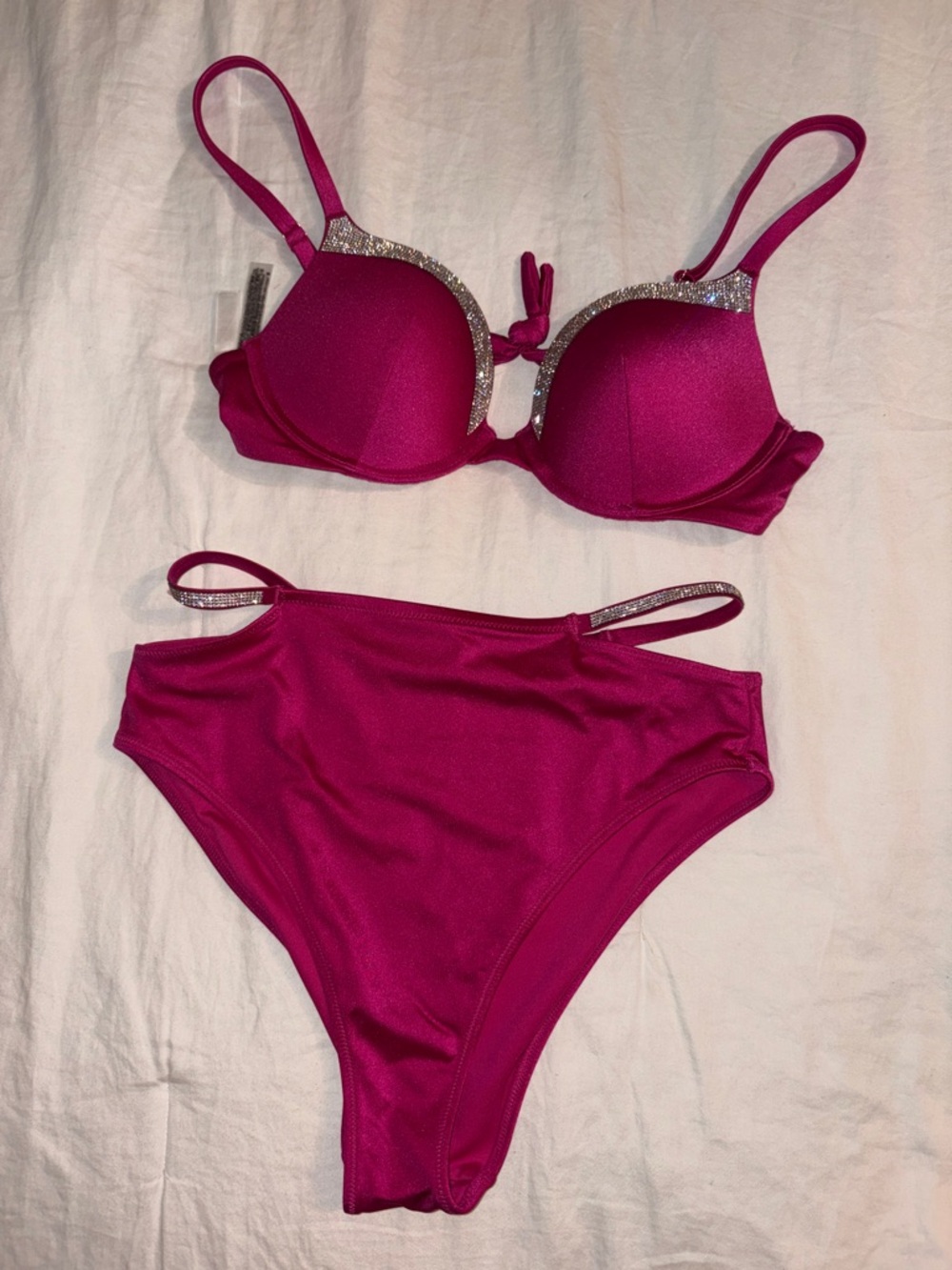 Victoria's Secret Magenta Bikini Set with Glitter Trim